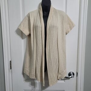 Women's Cream Open-Front Short Sleeve Cardigan Sweater